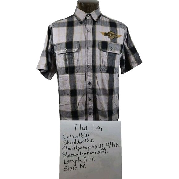 Genuine Harley Davidson Shirt Mens L Black White Plaid Spellout Logo Cotton - Picture 3 of 14